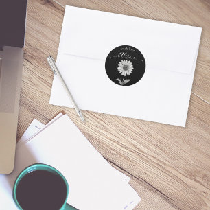 Black and White Daisy Flower Classic Round Sticker