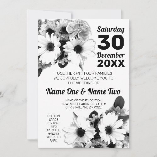 Black and White Daisy Flowers Chic Floral Wedding Invitation