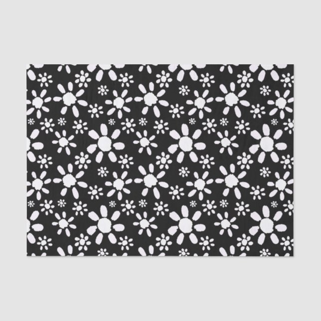 Black and White Daisy Flowers Floral Tissue Paper (Front)