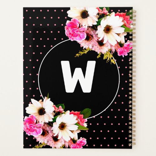 Black and White Daisy Flowers Pink Polka Dots Luxe Planner