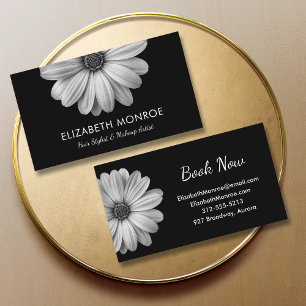 Black and White Daisy Hair Stylist Makeup Salon Business Card