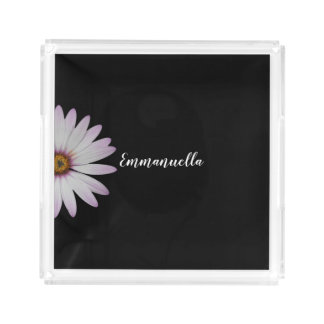 Black and White Daisy Personalized Acrylic Tray