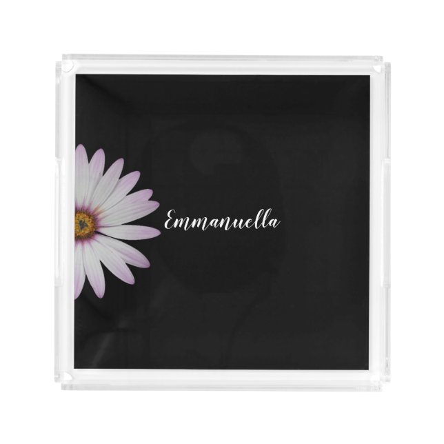 Black and White Daisy Personalized Acrylic Tray (Front)