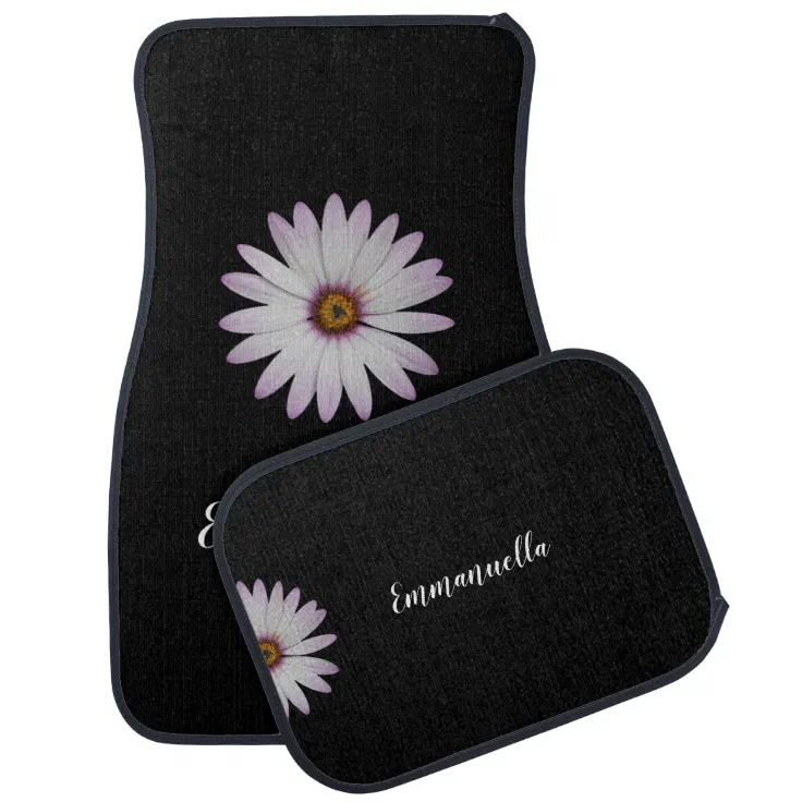 Black and White Daisy Personalized Car Floor Mat | Zazzle