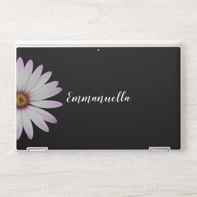 Black and White Daisy Personalized HP Laptop Skin (Front)