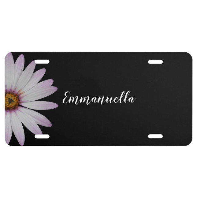 Black and White Daisy Personalized License Plate (Front)