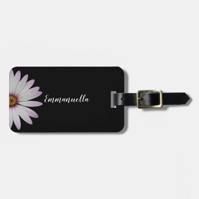 Black and White Daisy Personalized Luggage Tag (Front Horizontal)