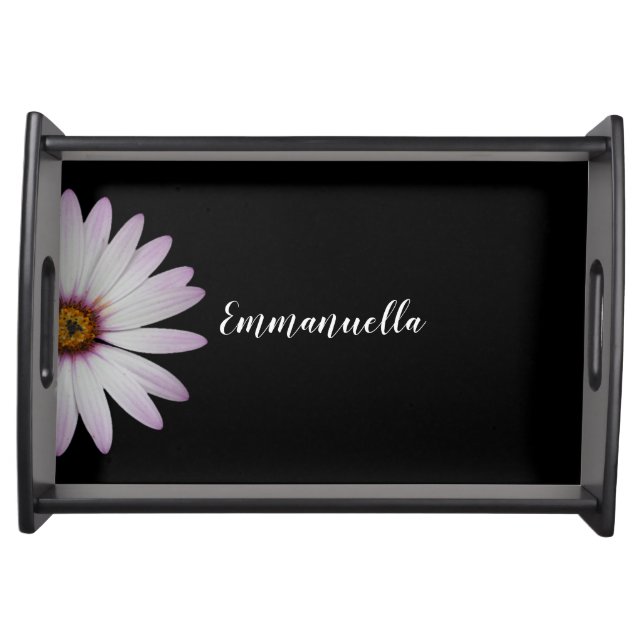 Black and White Daisy Personalized Serving Tray (Front)