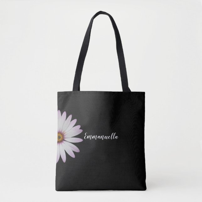 Black and White Daisy Personalized Tote Bag (Front)
