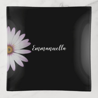 Black and White Daisy Personalized Trinket Tray