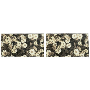 Black and white daisy photograph pillow case