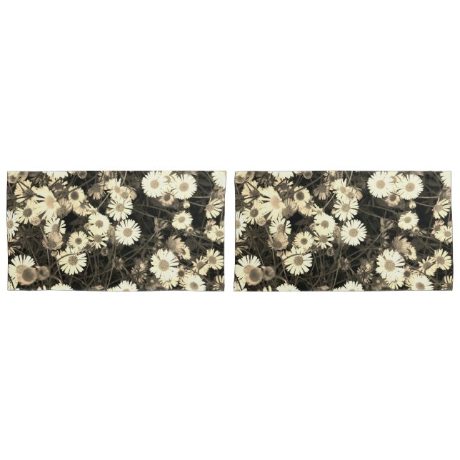 Black and white daisy photograph pillow case (Front-Set)