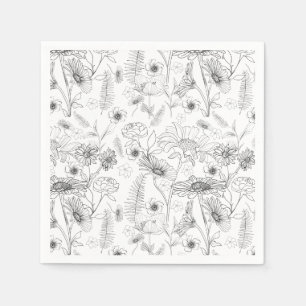 Black and white daisy rose flower foliage napkins