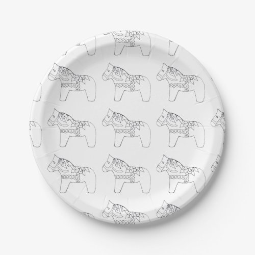 Black and White Dala Horse Paper Plate