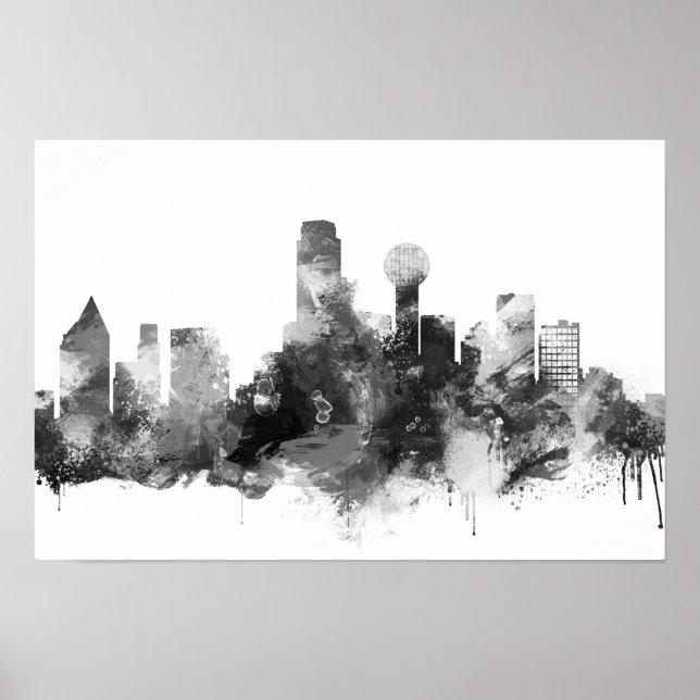 Black and White Dallas Skyline Print (Front)