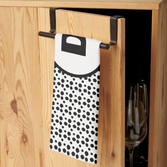 black and white dalmatian cute dots monogram  kitchen towel (Thirds Fold)
