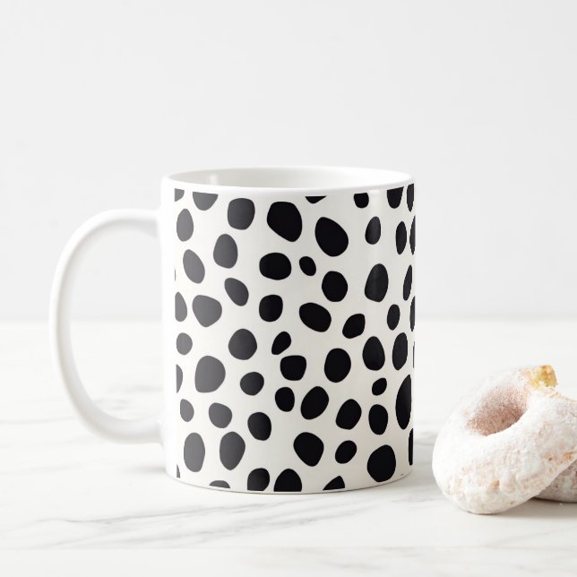 Black and White Dalmatian Dog Abstract Pattern Coffee Mug (With Donut)