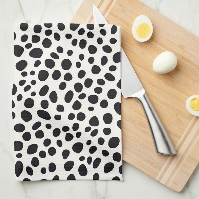 Black and White Dalmatian Dog Abstract Pattern Kitchen Towel (Quarter Fold)