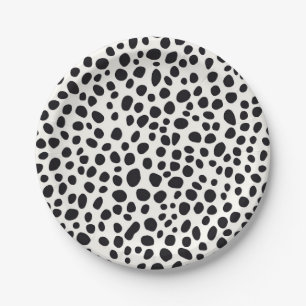 Black and White Dalmatian Dog Abstract Pattern Paper Plates