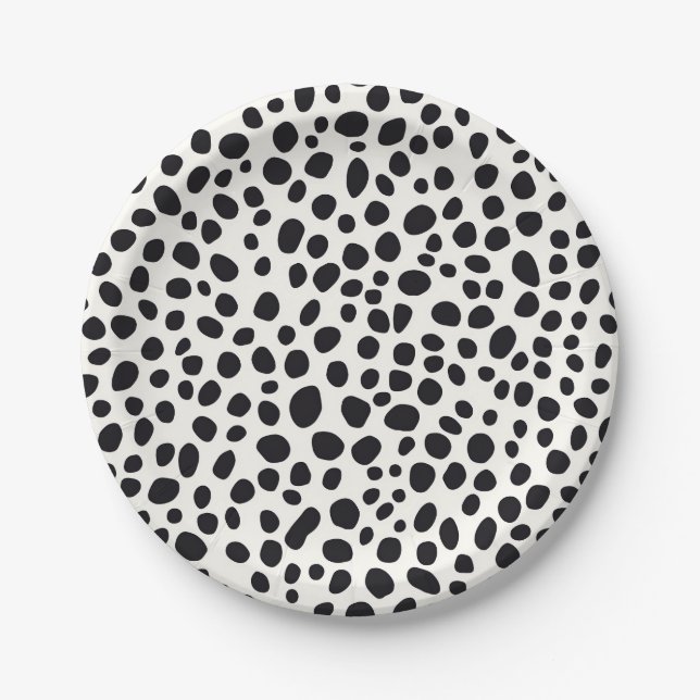 Black and White Dalmatian Dog Abstract Pattern Paper Plates (Front)