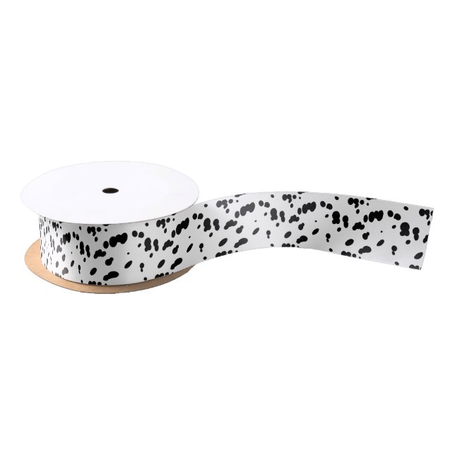 Black and White Dalmatian Spots Dog Fur Satin Ribbon (Spool)