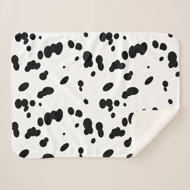 Black and White Dalmatian Spots Dog Fur  Sherpa Blanket (Front (Horizontal))