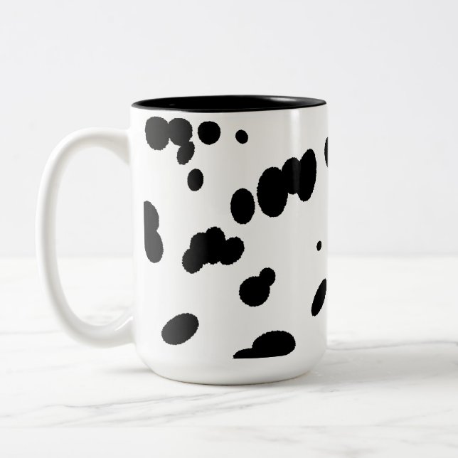 Black and White Dalmatian Spots Dog Fur  Two-Tone Coffee Mug (Left)