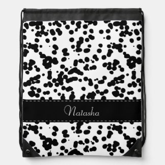 Black and White Dalmatian Spots Drawstring Bag