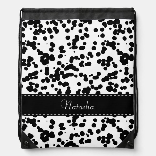 Black and White Dalmatian Spots Drawstring Bag (Front)