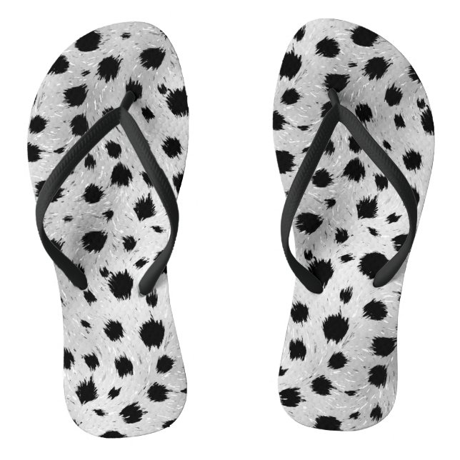 Black and White Dalmatian Spots Pattern Flip Flops (Footbed)