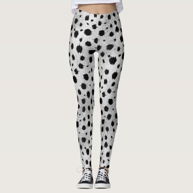 Black and White Dalmatian Spots Pattern Leggings (Front)