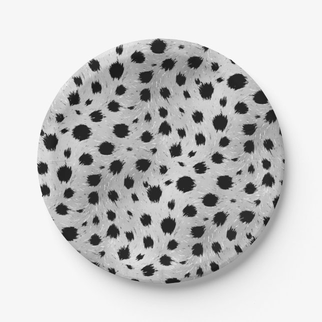 Black and White Dalmatian Spots Pattern Paper Plates (Front)