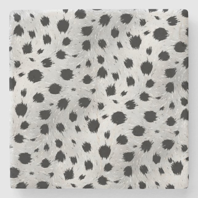 Black and White Dalmatian Spots Pattern Stone Coaster (Front)