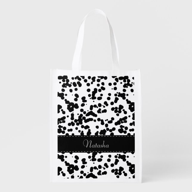 Black and White Dalmatian Spots Reusable Grocery Bag (Front)