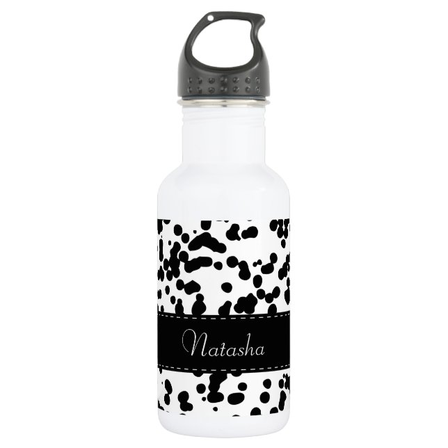 Black and White Dalmatian Spots Stainless Steel Water Bottle (Front)