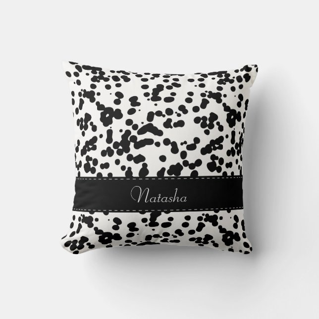 Black and White Dalmatian Spots Throw Pillow (Front)