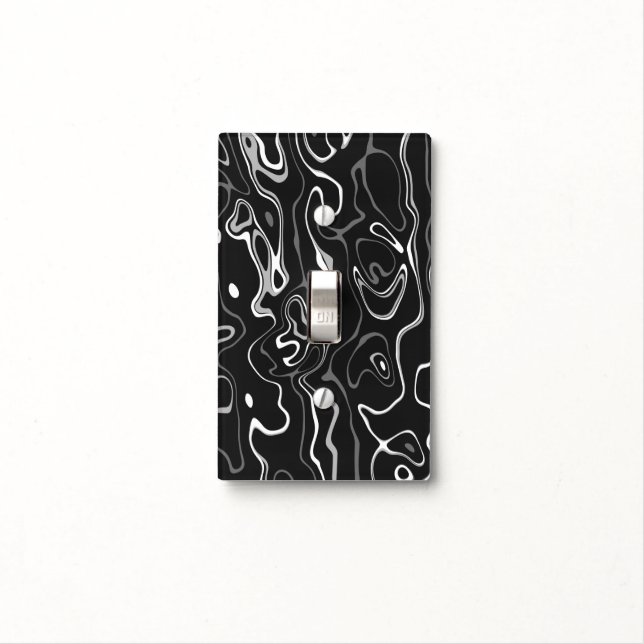 Black and white damascus abstract pattern light switch cover (In Situ)