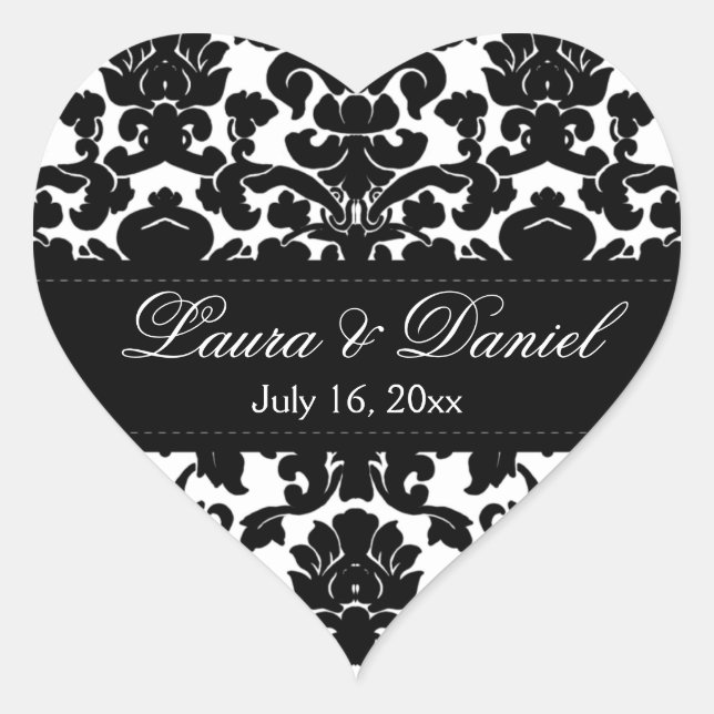 Black and White Damask 1.5" Wedding Sticker (Front)