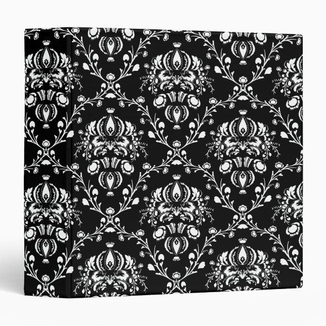 Black and White Damask 3 Ring Binder (Front/Spine)