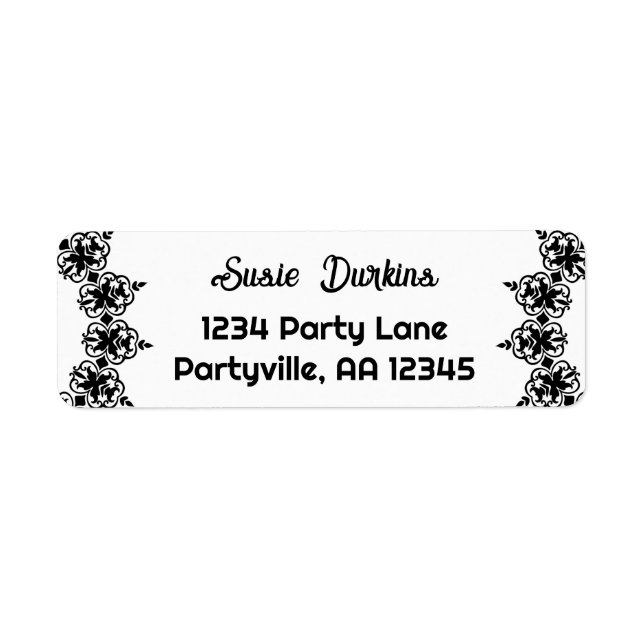 Black and White Damask Address Label (Front)