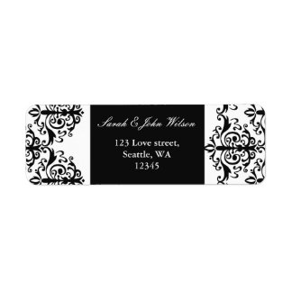 black and white damask address label