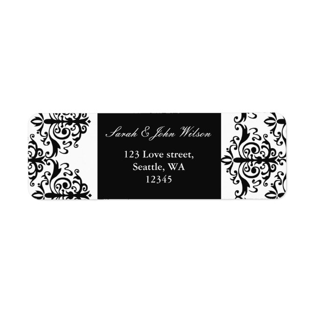 black and white damask address label (Front)