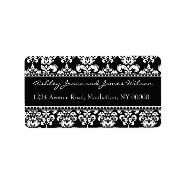 Black and White Damask Address Labels (Front)