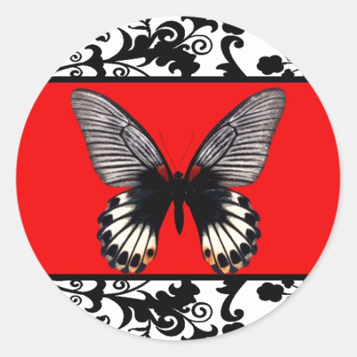 Black and White Damask and Butterfly Sticker