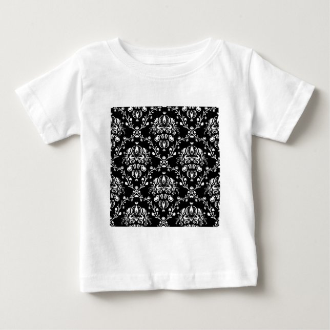 Black and White Damask Baby T-Shirt (Front)