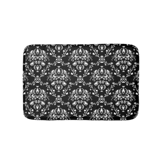 Black and White Damask Bathroom Mat (Front)