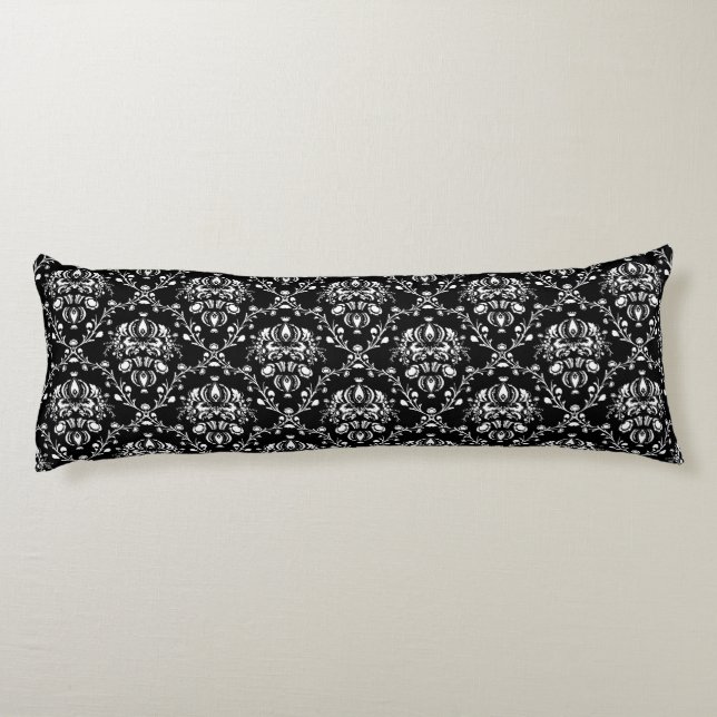 Black and White Damask Body Pillow (Back)