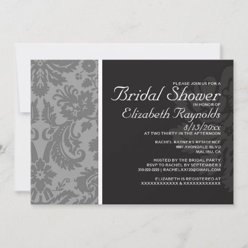 Black And White Damask Bridal Shower Invitations