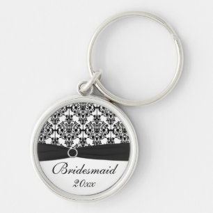 Black and White Damask Bridesmaid Keychain