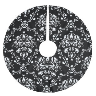 Black and White Damask Brushed Polyester Tree Skirt